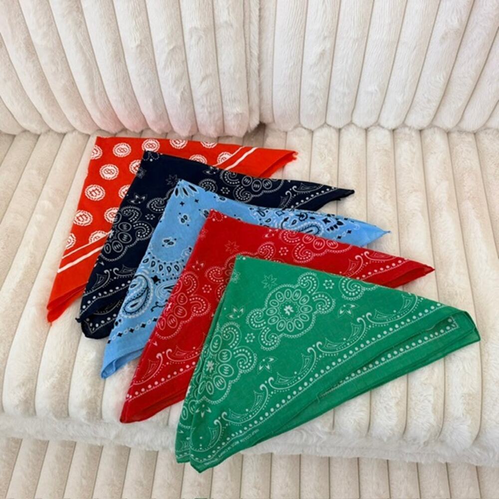 Bandanas Set of 5 Red Orange Green Navy Blue Sky Blue 20 x 20 100% Cotton